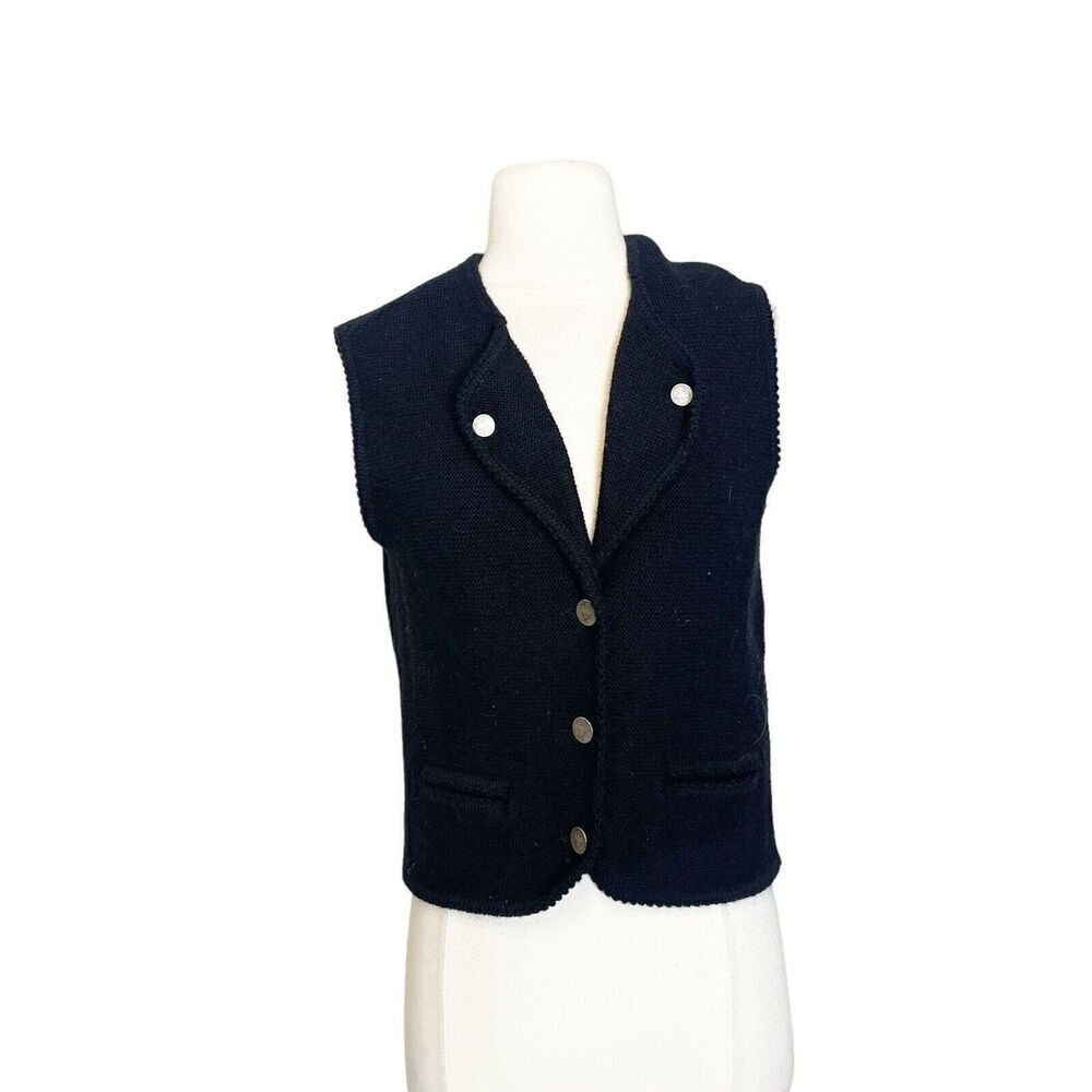 Vintage 90s Womens 46 Alphorn Trachtenmode Wool Coin‎ Button Vest Jacket Black